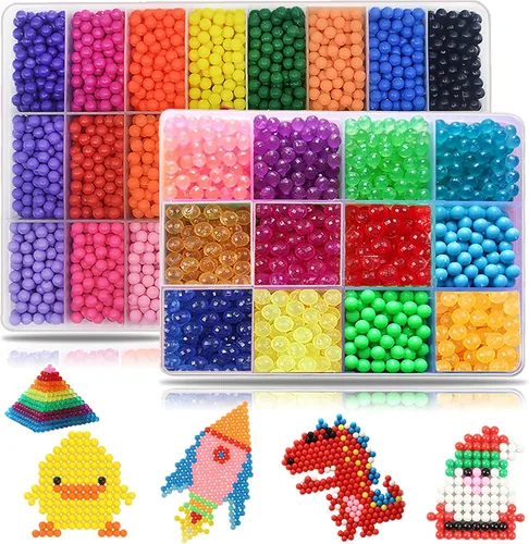 Kit de 8500 cuentas de fusibles mágicos sin hierro de 0.197 in, 36 colores, sin cuentas de calor, juego de recarga creativo, juguetes de bricolaje