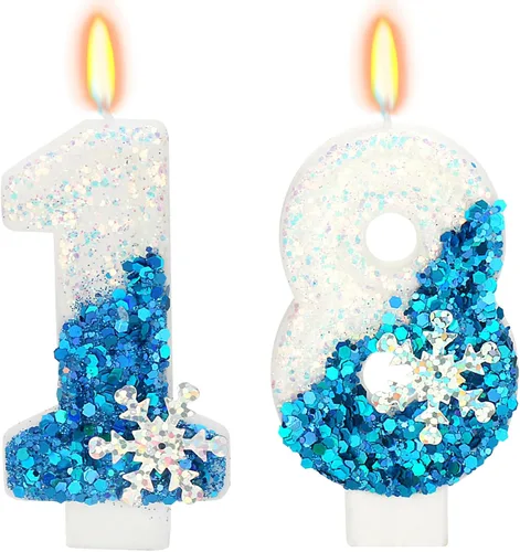 Miniatura 30 de Velas temáticas de cumpleaños de nieve congelada, vela de cumpleaños número 4 para suministros de fiesta, decoración de fiesta de cumpleaños Azul