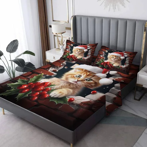 Miniatura 9 de Sábanas de Navidad tamaño individual – Lindas sábanas de microfibra suave con bolsillo profundo y patrón sin arrugas, 3 piezas