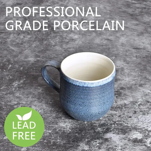 Miniatura 2 de Bosmarlin Juego de 2 tazas de café grandes de cerámica, 17 onzas, taza de té grande azul para oficina y hogar, aptas para lavavajillas y microondas