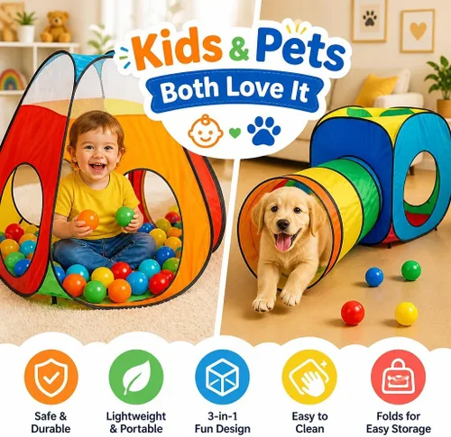 Miniatura 7 de Tienda de campaña desplegable de 3 piezas: 1 túnel de gateo + 2 tiendas de campaña: tiendas de campaña para niños, niñas, bebés y niños pequeños