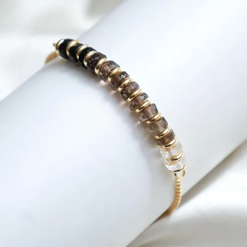 Miniatura 87 de Natural Heishi Beads With Spacers Slider Bracelet Gemstone Healing Jewelry With 14k Yellow Gold Plated 8- Inch Adjustable Length