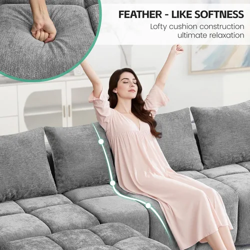 Miniatura 3 de Sofá biplaza modular sin huesos de 78.7 pulgadas, sofá de nube copetudo con asiento profundo, sofá de felpilla para sala de estar, sofá comprimido