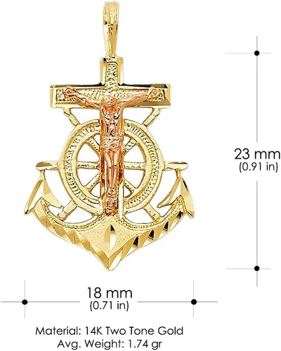 Miniatura 4 de Ioka - 14K Two Tone Gold Religious Crucifix Anchor Charm Small Pendant For Necklace or Chain