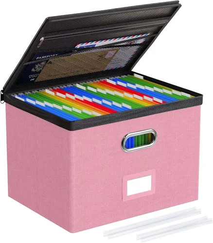 Miniatura 19 de Oterri Paquete de 2 cajas organizadoras de archivos con tapas, caja de archivos con bolsillos de malla, caja organizadora de documentos para Verde