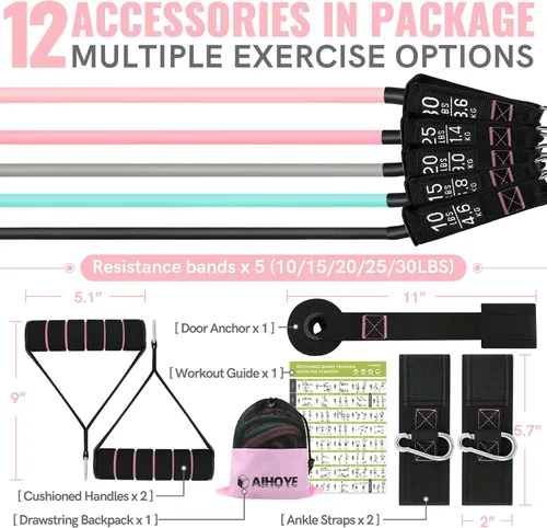 Miniatura 7 de Aihoye Bandas de resistencia para entrenamiento, bandas de ejercicio con asas, bandas elásticas para ejercicio, bandas de entrenamiento con anclajes