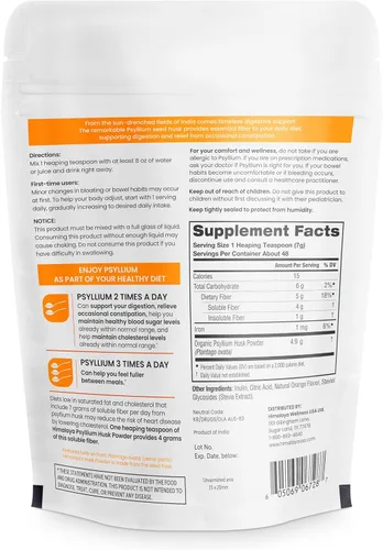 Miniatura 2 de Himalaya Polvo de cáscara de psyllium, naranja, 48 porciones, suplemento diario de fibra para apoyar la salud digestiva y la regularidad, vegano