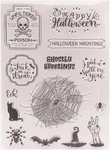Miniatura 5 de Sello transparente de Halloween Sentiment para hacer tarjetas o diario de Halloween, telaraña, gato, murciélago, sellos de goma para álbumes
