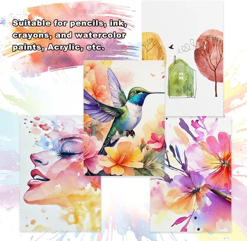 Miniatura 3 de PATIKIL 80 hojas de papel de acuarela de algodón, 140 libras/300 GSM, papel de pintura para colorear en agua para pintura artística, acuarela