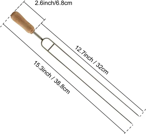 Miniatura 2 de IMEEA Brochetas de acero inoxidable de doble punta de 15.3 pulgadas para asar brochetas de barbacoa con mango de madera, tenedores reutilizables