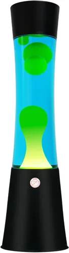 Vanful Lámpara de movimiento líquido con base negra, lámparas de purpurina con cera amarilla en agua azul para adultos, luz nocturna para niños y