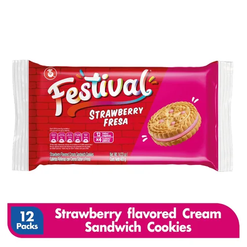 Miniatura 4 de Festival Galletas de fresa Galletas sándwich de fresa crema Tintes naturales y bajo en sodio Alto contenido de crema 14.6 onzas