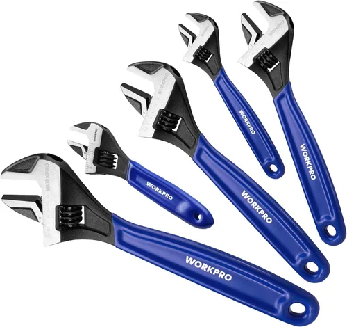 Miniatura 8 de WORKPRO Llave ajustable de 10 pulgadas, llave de mandíbula ancha de acero Cr-V con óxido negro, escalas métricas y SAE, para el hogar, garaje, Azul