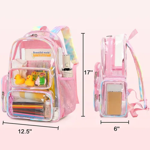Miniatura 50 de CAMTOP Mochila transparente resistente y transparente para estudiantes, escuela, trabajo, festival, viajes, deportes, Beige, Mediana, Camtop Mochila