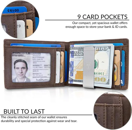 Miniatura 2 de TRAVANDO - Cartera delgada para hombres con clip de dinero y bloqueador de lector RFID Seattle, mini de plegado doble