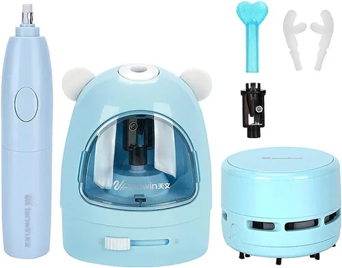 Juego de sacapuntas eléctrico, caja de regalo, aspiradora de escritorio, borrador eléctrico con hoja de repuesto, borrador, sacapuntas automático a