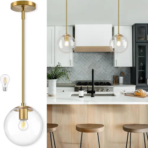 Miniatura 28 de Bagood Lámpara Colgante de Globo de 6" Dorada Lámpara Colgante de Mediados de Siglo Luces Colgantes de Globo para Isla de Cocina Acabado en Latón