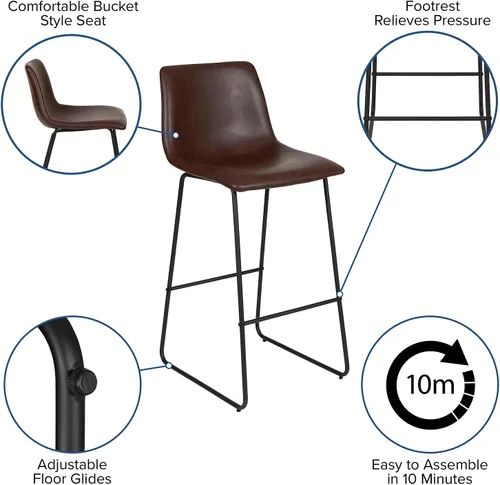 Miniatura 5 de Flash Furniture Reagan - Taburetes de bar LeatherSoft de 30 pulgadas con reposapiés, taburetes de barra de estilo moderno de mediados de siglo