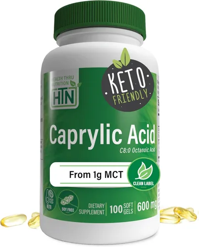 Miniatura 7 de Health Thru Nutrition Ácido caprílico 600 mg 200 cápsulas blandas Ácido octanoico C8 de aceite MCT puro de 0.04 oz Sin OMG y sin soja Apoya