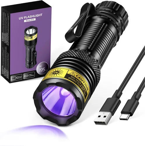 Linterna UV de luz negra, recargable USB-C de 395 nm, mini luz negra portátil de mano, potentes luces LED ultravioleta, para curado de resina,