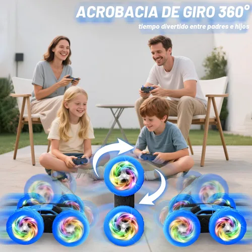Miniatura 5 de Coche de control remoto, juguetes al aire libre RC para niños de 6 a 12 años, vehículo de acrobacias doble cara 4WD con baterías modulares USB-C Azul