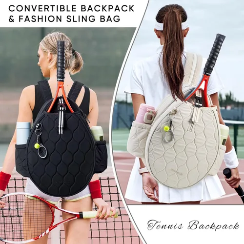 Miniatura 2 de Bolsa de tenis acolchada para mujer – Mochila de tenis y bandolera Capacidad para 2 raquetas o 3 paletas de pickleball Bolsa ligera para raqueta