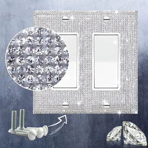 Miniatura 3 de Cubierta de placa de pared de diamantes de imitación plateados brillantes, cubierta de interruptor de luz de palanca doble, cubierta de salida