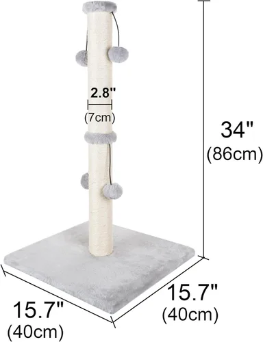 Miniatura 2 de Dimaka Poste rascador para gatos de 34 pulgadas, Poste rascador para gatos, Rascador para gatos grandes con pelota de juguete tentadora, Sisal Gris