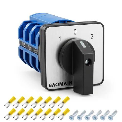 Miniatura 12 de Baomain Interruptor de cambio rotativo, 20A 3 posiciones, selector de leva de 8 terminales con selección de circuito 1-0-2, certificado UL