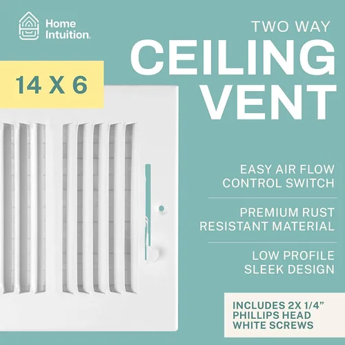 Miniatura 2 de Rejilla de techo – Cubiertas de ventilación de aire para techo o pared del hogar – 14 x 6 pulgadas (apertura de conducto), cubierta de rejilla