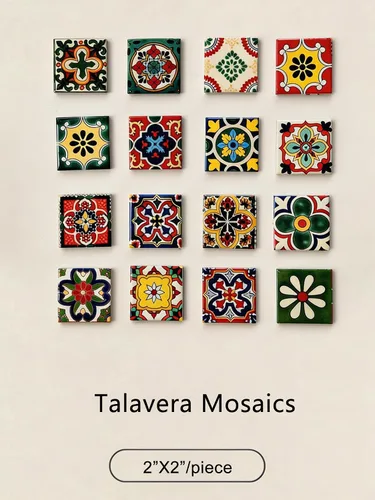 Miniatura 4 de Heimerdinger Paquete de 16 azulejos mixtos de cerámica Talavera – Mosaico de diseño marroquí mexicano de 1.9 x 1.9 pulgadas para decoración