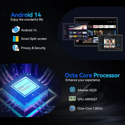 Miniatura 3 de Tableta Android de 10.1 pulgadas, procesador Octa-Core 2026 con almacenamiento de 64 GB, tableta WiFi 6, cámara dual de 13 MP+5MP, tableta 2 en 1