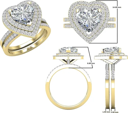 Miniatura 56 de Dazzlingrock Collection Juego de anillos de compromiso de doble halo con diamantes naturales redondos y piedras preciosas creadas en laboratorio