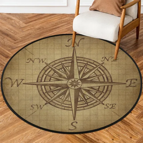 Compass Rose - Alfombra redonda retro con patrón vintage, antideslizante, para dormitorio, sala de estar, estudio al aire libre, alfombra de juego,