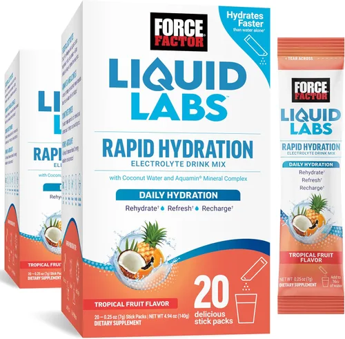 Miniatura 11 de Force Factor Liquid Labs Paquetes de Polvo de Electrolitos—Fruta Tropical—Paquetes de Hidratación para Hacer Agua de Electrolitos, con 5