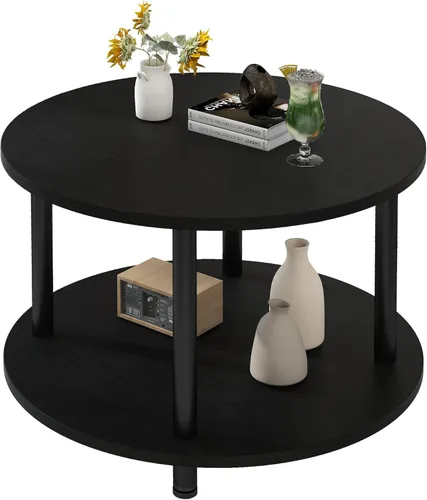 Mesa auxiliar redonda de 23.6 pulgadas, mesa auxiliar circular pequeña de 2 niveles con almacenamiento, mesa central moderna con marco de metal,