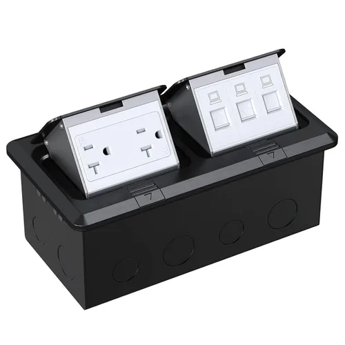Miniatura 14 de WEBANG Kit eléctrico de caja de piso doble emergente, salida de receptáculo GFCI de acero inoxidable de 20 amperios, resistente a la intemperie