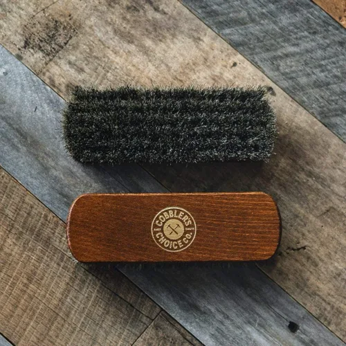 Miniatura 2 de Cepillo para zapatos 100% cepillo de pelo de caballo Mango cóncavo para agarre premium, marrón