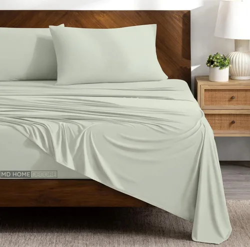 Miniatura 9 de Juego de sábanas tamaño matrimonial con bolsillo extra profundo, juego de ropa de cama de 4 piezas, 100% algodón egipcio, alta densidad de hilos