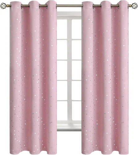 Miniatura 20 de BGment Cortinas opacas para dormitorio infantil, con aislamiento térmico, con ojales, estampado de estrellas plateadas, cortinas para oscurecer