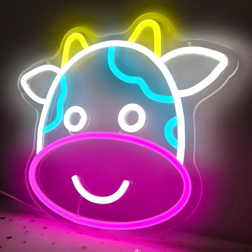 Miniatura 2 de Letrero de neón de vaca con diseño de vaca para pared, regulable, para habitación de niños, dormitorio, luces LED, decoración de animales, luz