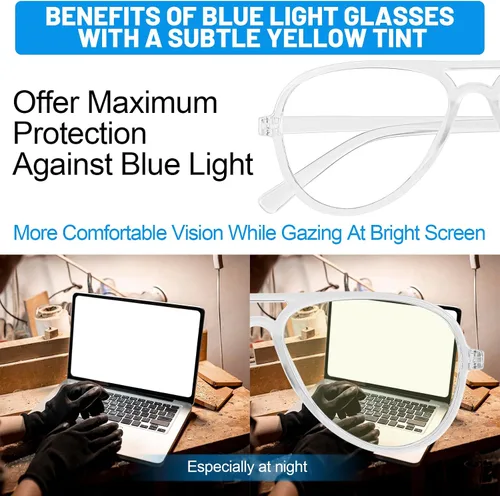 Miniatura 5 de Paquete de 4 lentes de bloqueo de luz azul aviador para mujeres y hombres, anteojos transparentes para computadora vintage de los años 70, anteojos