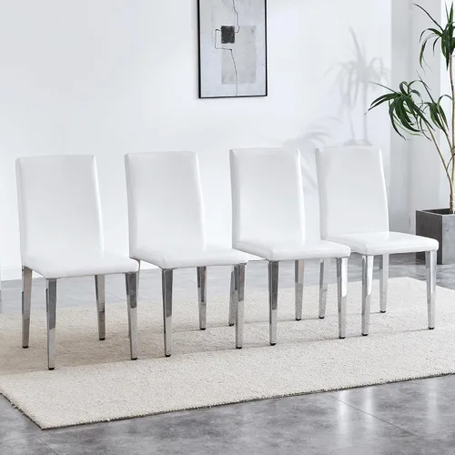 Miniatura 11 de Juego de 4 sillas de respaldo de piel sintética blanca con patas de metal plateado. La combinación perfecta, adecuada para estilos minimalistas