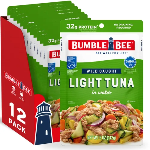Miniatura 13 de Bumble Bee Chunk Light Atún en agua, bolsas de 2.5 onzas (paquete de 3) – Paquete de atún capturado salvaje listo para comer, 0.63 oz de proteína