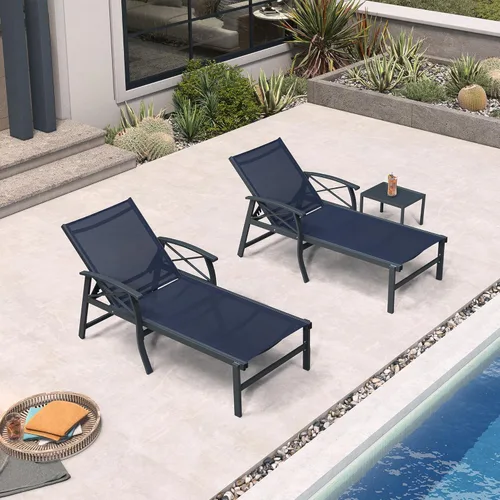 Miniatura 12 de PURPLE LEAF Oversized Chaise Lounge Chair Outdoor Set of 2 Extra Wide Pool Lounge Chairs 5 Adjustable Position with Armrests and Side Table Aluminum