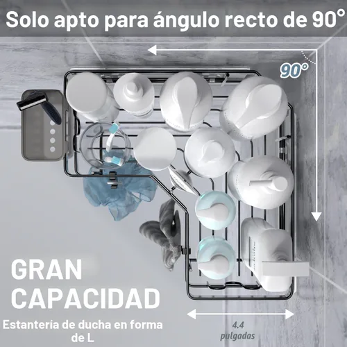 Miniatura 3 de AKTECKE Organizador de esquina para ducha, paquete de 2 estantes organizadores de esquina de ducha adhesivos, estante de almacenamiento de ducha