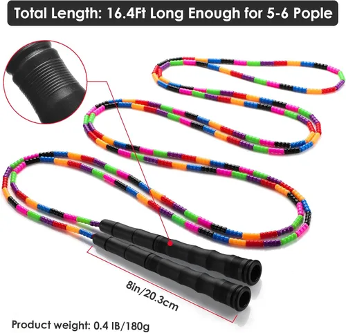 Miniatura 3 de Cuerda de saltar doble holandesa larga de 16 pies, 1 paquete/2 unidades, cuerda de saltar ajustable suave con cuentas para niños y adultos, lo