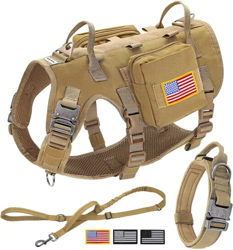 Miniatura 14 de Forestpaw Arnés Táctico para Perros Grandes, Collar Táctico para Perro con Conjunto de Correa Elástica, Arnés Militar para Perro Sin Tirones