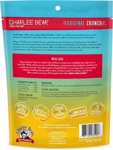 Miniatura 2 de Charlee Bear Original Crunch - Golosinas para perros, hígado de pollo, bolsa resellable de 16 onzas, golosinas de entrenamiento bajas en calorías