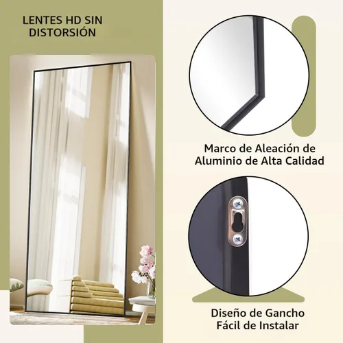 Miniatura 5 de BEAUTYPEAK - Espejo de longitud completa con soporte, de 56 pulgadas x 21 pulgadas, espejo de piso con marco fino de aleación de aluminio, espejos